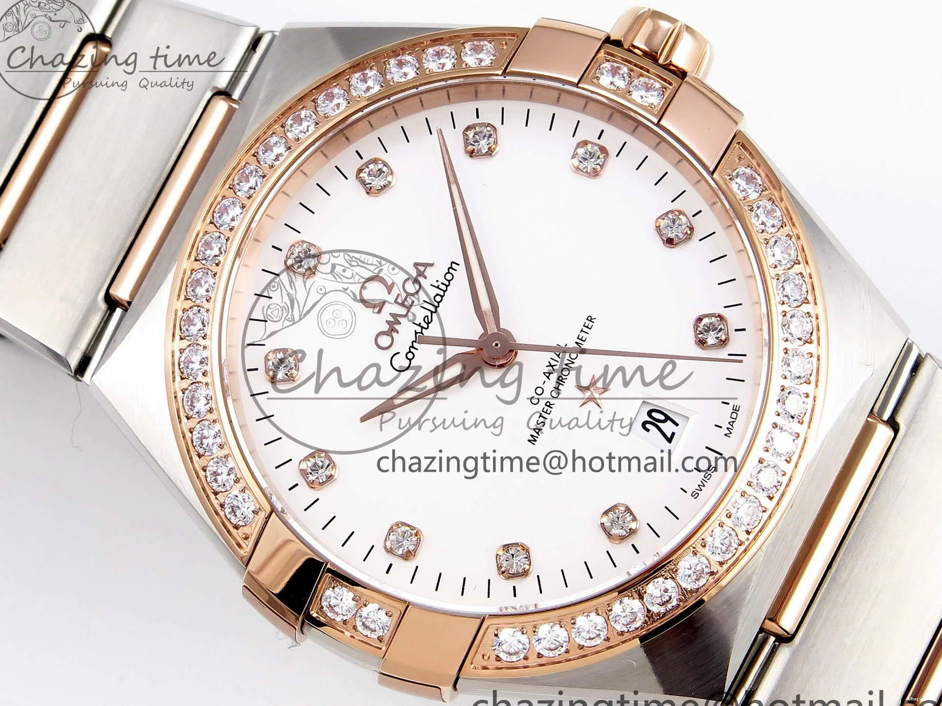 1231 Lightweight Constellation 39mm SS RG Diamonds Bezel ASWF 1:1 Best Edition White Diamonds Dial on SS RG Bracelet A 7774